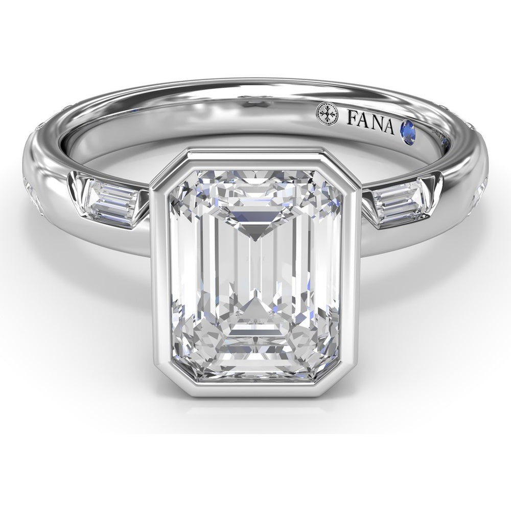 Abstract Emerald Cut Engagement Ring Setting with Baguette Diamonds by Fana - 0.27 Carat Total Diamond Weight