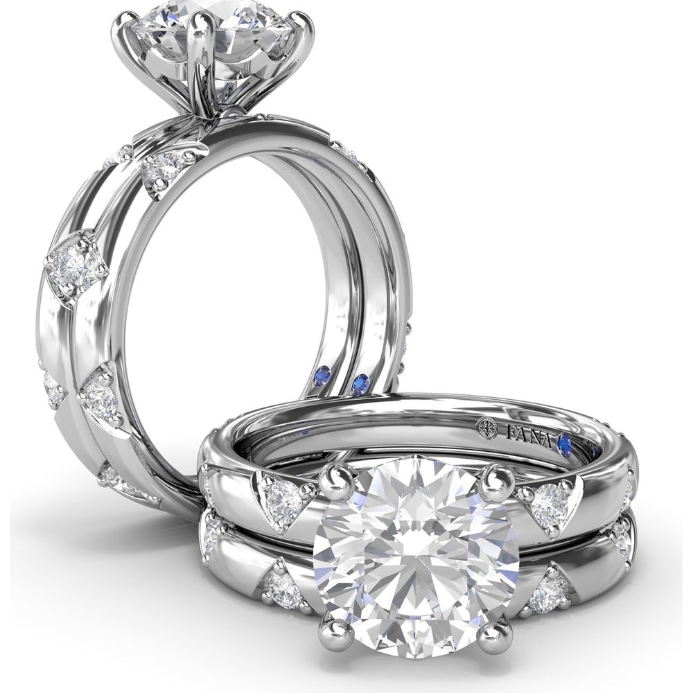 Abstract Round Diamond Engagement Ring Setting with Pavé Triangular Ridges by Fana - 0.26 Carat Total Diamond Weight