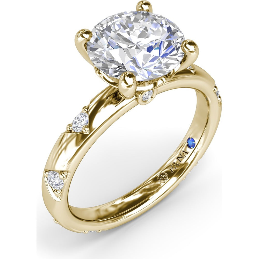 Abstract Round Diamond Engagement Ring Setting with Pavé Triangular Ridges by Fana - 0.26 Carat Total Diamond Weight