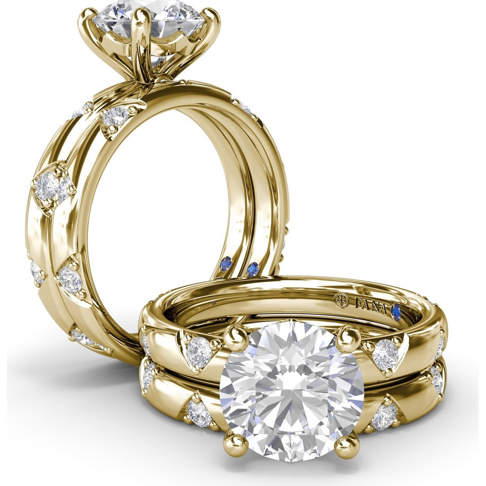 Abstract Round Diamond Engagement Ring Setting with Pavé Triangular Ridges by Fana - 0.26 Carat Total Diamond Weight