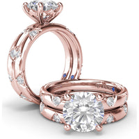 Abstract Round Diamond Engagement Ring Setting with Pavé Triangular Ridges by Fana - 0.26 Carat Total Diamond Weight