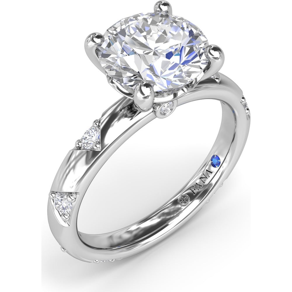 Abstract Round Diamond Engagement Ring Setting with Pavé Triangular Ridges by Fana - 0.26 Carat Total Diamond Weight