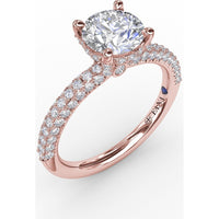 All-Over Pavé Diamond Engagement Ring Setting with Hidden Halo and Diamond Prongs by Fana - 0.70 Carat Total Diamond Weight