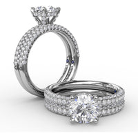 All-Over Pavé Diamond Engagement Ring Setting with Hidden Halo and Diamond Prongs by Fana - 0.70 Carat Total Diamond Weight