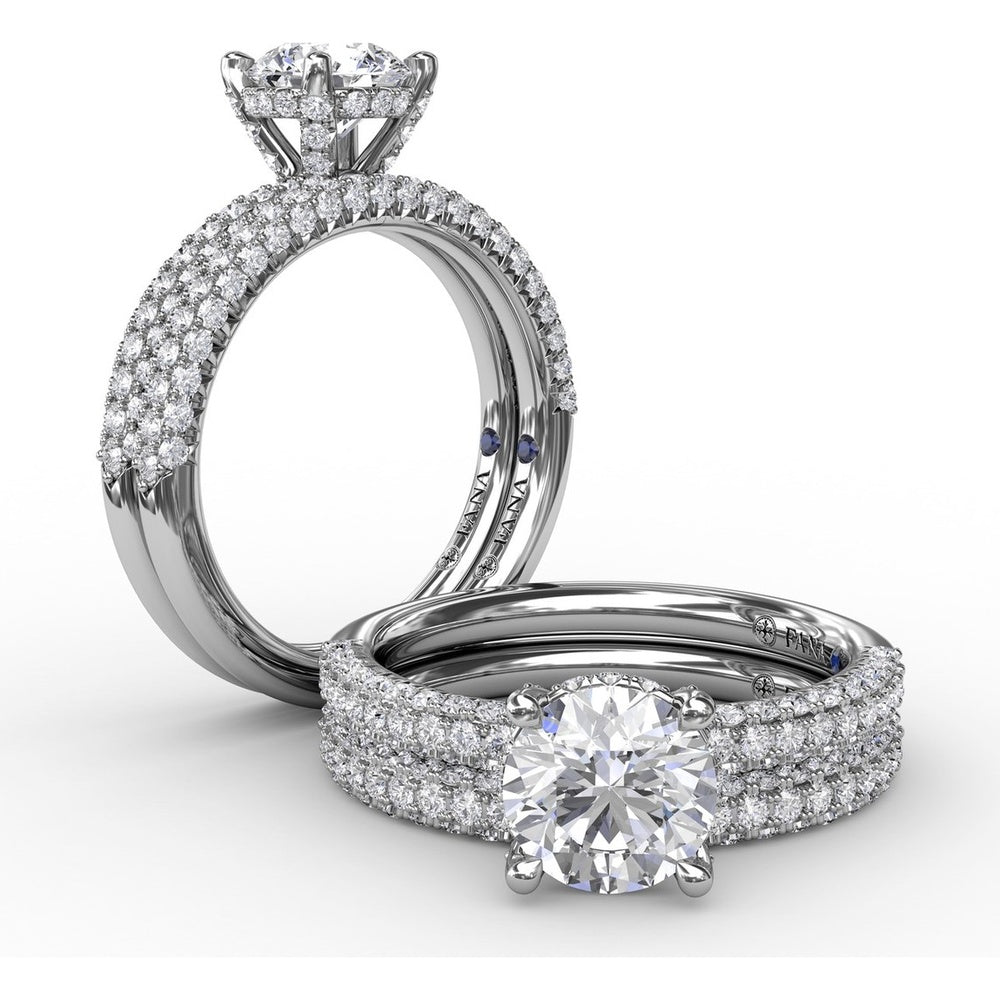 All-Over Pavé Diamond Engagement Ring Setting with Hidden Halo and Diamond Prongs by Fana - 0.70 Carat Total Diamond Weight