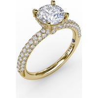 All-Over Pavé Diamond Engagement Ring Setting with Hidden Halo and Diamond Prongs by Fana - 0.70 Carat Total Diamond Weight