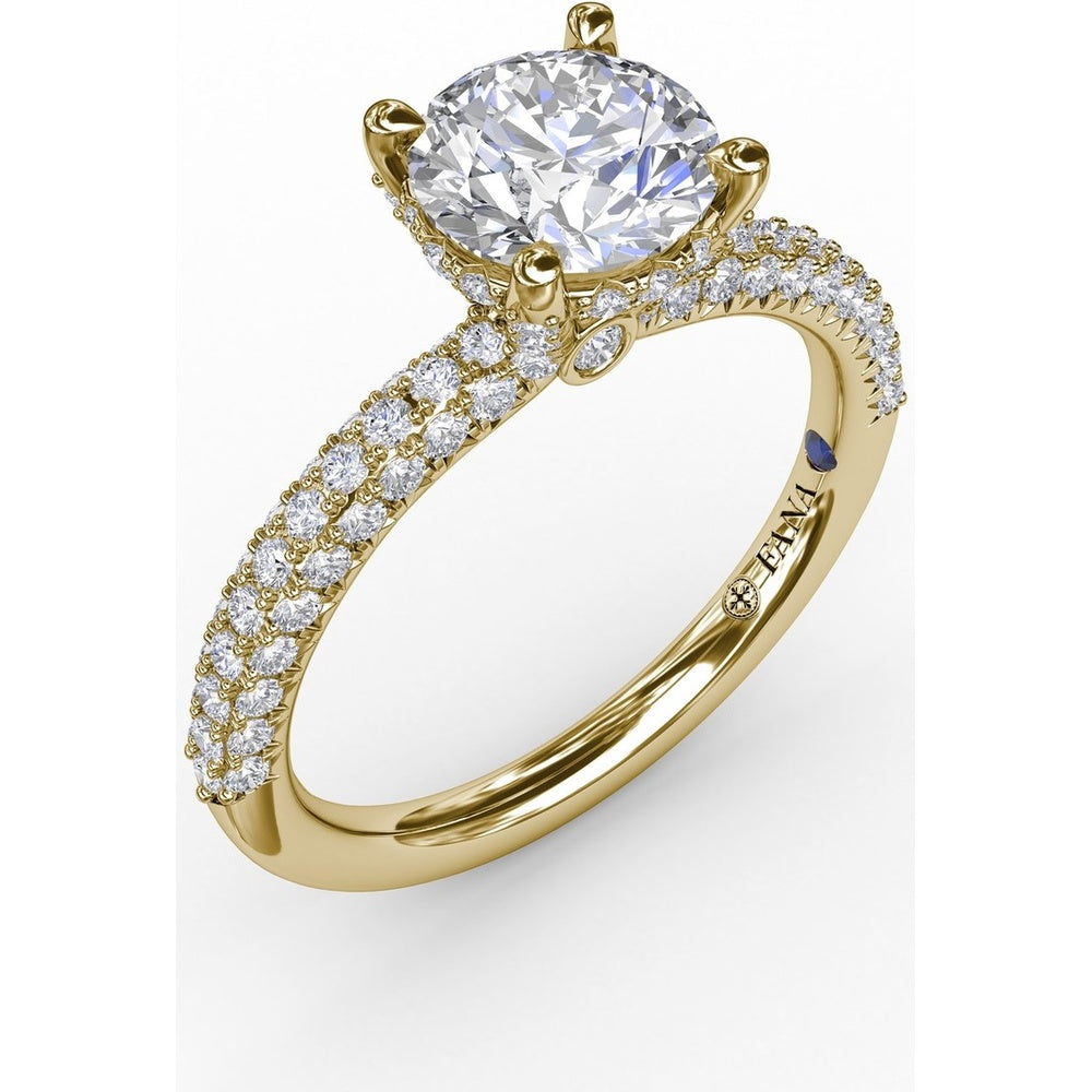 All-Over Pavé Diamond Engagement Ring Setting with Hidden Halo and Diamond Prongs by Fana - 0.70 Carat Total Diamond Weight