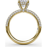 All-Over Pavé Diamond Engagement Ring Setting with Hidden Halo and Diamond Prongs by Fana - 0.70 Carat Total Diamond Weight