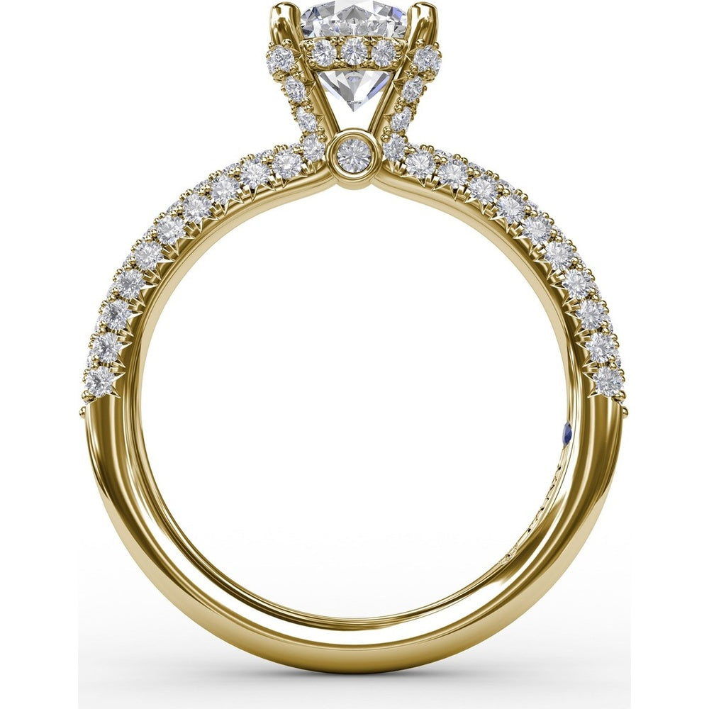 All-Over Pavé Diamond Engagement Ring Setting with Hidden Halo and Diamond Prongs by Fana - 0.70 Carat Total Diamond Weight