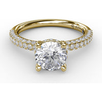 All-Over Pavé Diamond Engagement Ring Setting with Hidden Halo and Diamond Prongs by Fana - 0.70 Carat Total Diamond Weight