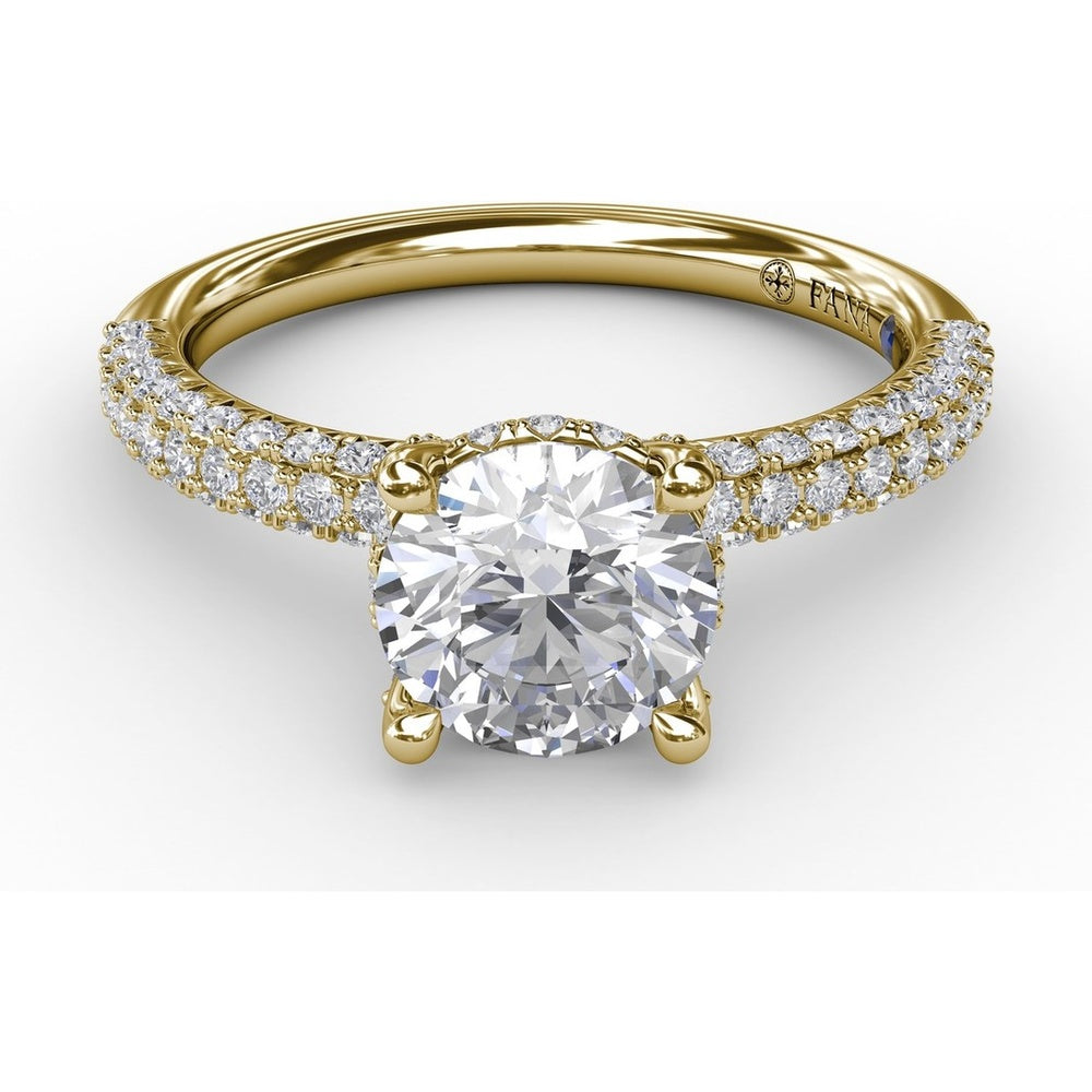 All-Over Pavé Diamond Engagement Ring Setting with Hidden Halo and Diamond Prongs by Fana - 0.70 Carat Total Diamond Weight