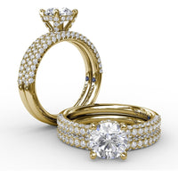 All-Over Pavé Diamond Engagement Ring Setting with Hidden Halo and Diamond Prongs by Fana - 0.70 Carat Total Diamond Weight