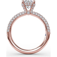 All-Over Pavé Diamond Engagement Ring Setting with Hidden Halo and Diamond Prongs by Fana - 0.70 Carat Total Diamond Weight
