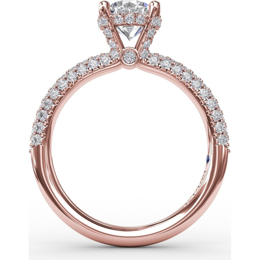 All-Over Pavé Diamond Engagement Ring Setting with Hidden Halo and Diamond Prongs by Fana - 0.70 Carat Total Diamond Weight
