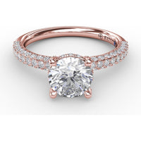 All-Over Pavé Diamond Engagement Ring Setting with Hidden Halo and Diamond Prongs by Fana - 0.70 Carat Total Diamond Weight