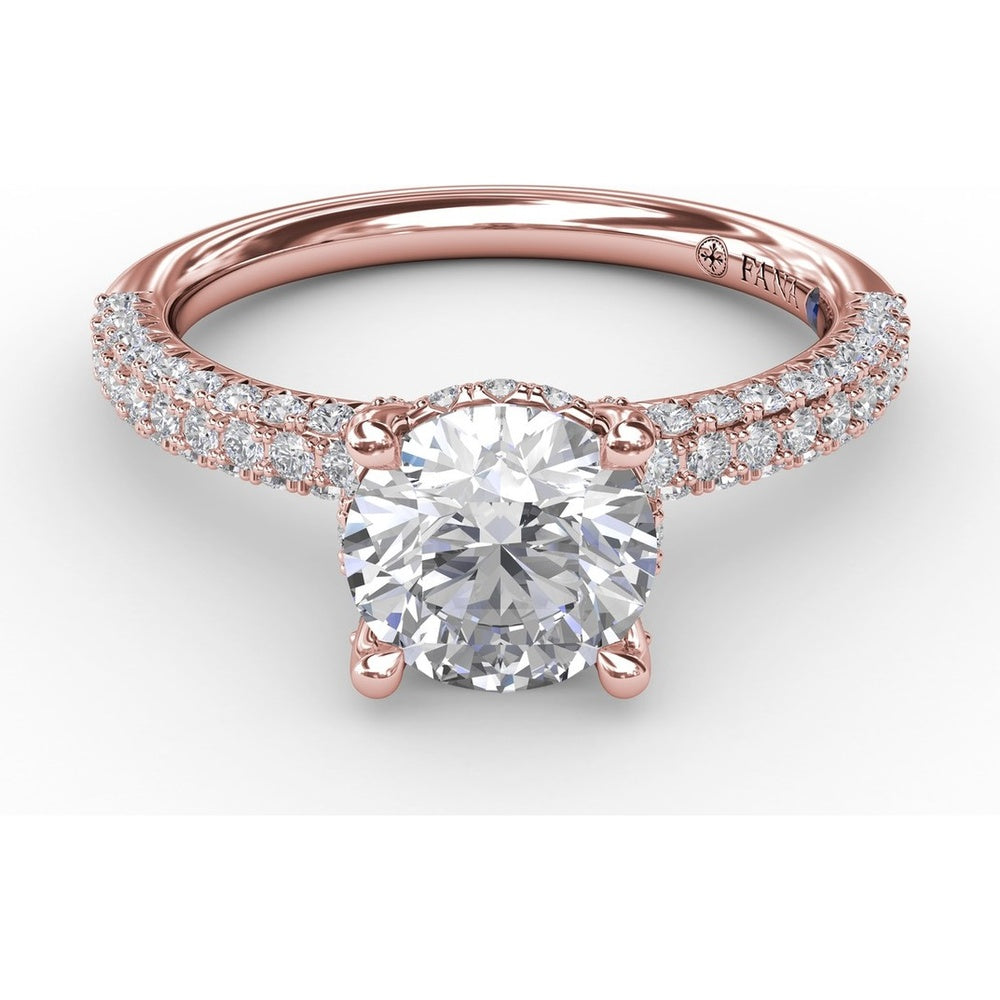 All-Over Pavé Diamond Engagement Ring Setting with Hidden Halo and Diamond Prongs by Fana - 0.70 Carat Total Diamond Weight