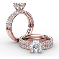 All-Over Pavé Diamond Engagement Ring Setting with Hidden Halo and Diamond Prongs by Fana - 0.70 Carat Total Diamond Weight