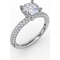 All-Over Pavé Diamond Engagement Ring Setting with Hidden Halo and Diamond Prongs by Fana - 0.70 Carat Total Diamond Weight