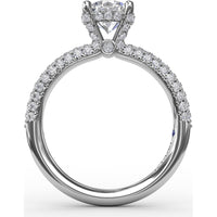 All-Over Pavé Diamond Engagement Ring Setting with Hidden Halo and Diamond Prongs by Fana - 0.70 Carat Total Diamond Weight