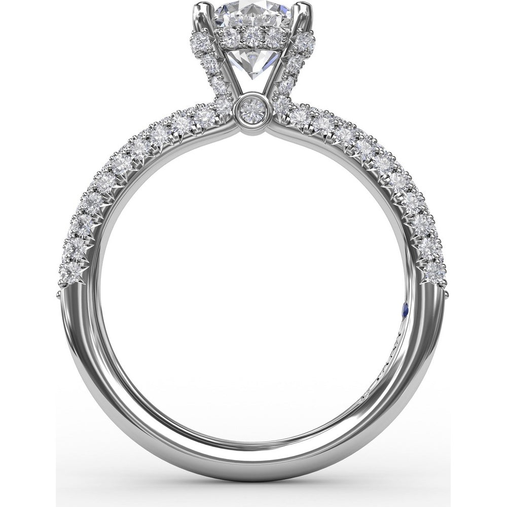 All-Over Pavé Diamond Engagement Ring Setting with Hidden Halo and Diamond Prongs by Fana - 0.70 Carat Total Diamond Weight