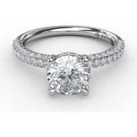 All-Over Pavé Diamond Engagement Ring Setting with Hidden Halo and Diamond Prongs by Fana - 0.70 Carat Total Diamond Weight