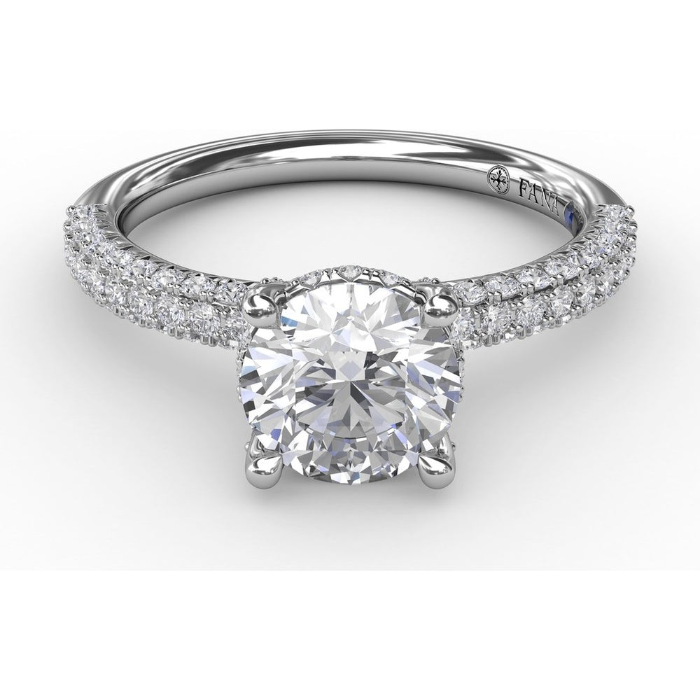 All-Over Pavé Diamond Engagement Ring Setting with Hidden Halo and Diamond Prongs by Fana - 0.70 Carat Total Diamond Weight