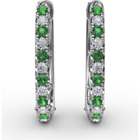 Alternating Emerald and Diamond Hoop Earrings with Shared-Prong Setting by Fana - 0.70 Carat Total Gemstone Weight