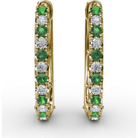 Alternating Emerald and Diamond Hoop Earrings with Shared-Prong Setting by Fana - 0.70 Carat Total Gemstone Weight