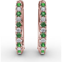 Alternating Emerald and Diamond Hoop Earrings with Shared-Prong Setting by Fana - 0.70 Carat Total Gemstone Weight