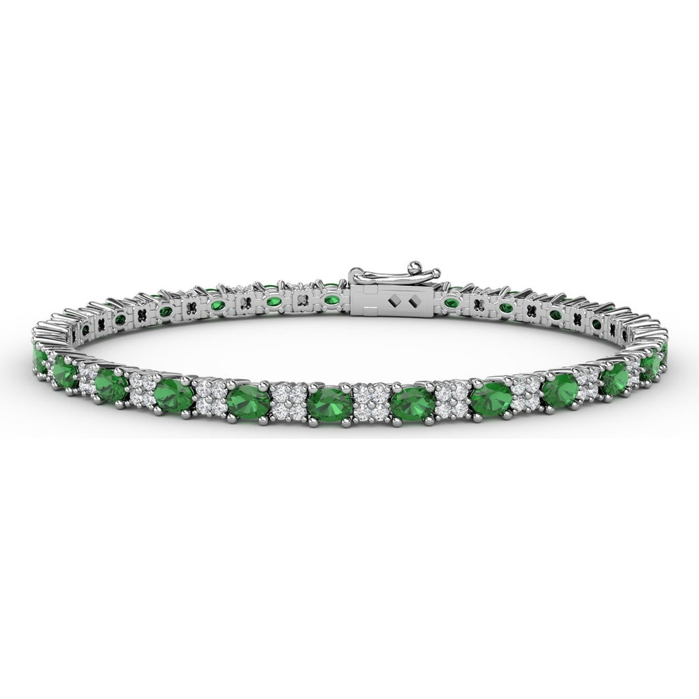 Alternating Emerald and Diamond Tennis Bracelet by Fana - 6.00 Carat Total Gemstone Weight