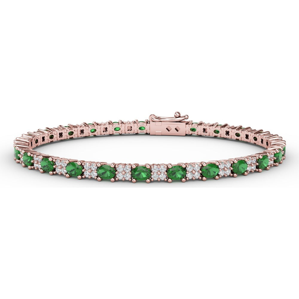 Alternating Emerald and Diamond Tennis Bracelet by Fana - 6.00 Carat Total Gemstone Weight