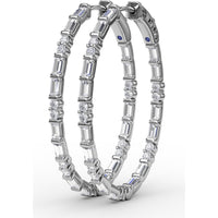 Alternating Emerald Cut and Round Diamond Hoop Earrings by Fana - 2.47 Carat Total Diamond Weight