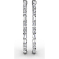 Alternating Emerald Cut and Round Diamond Hoop Earrings by Fana - 2.47 Carat Total Diamond Weight