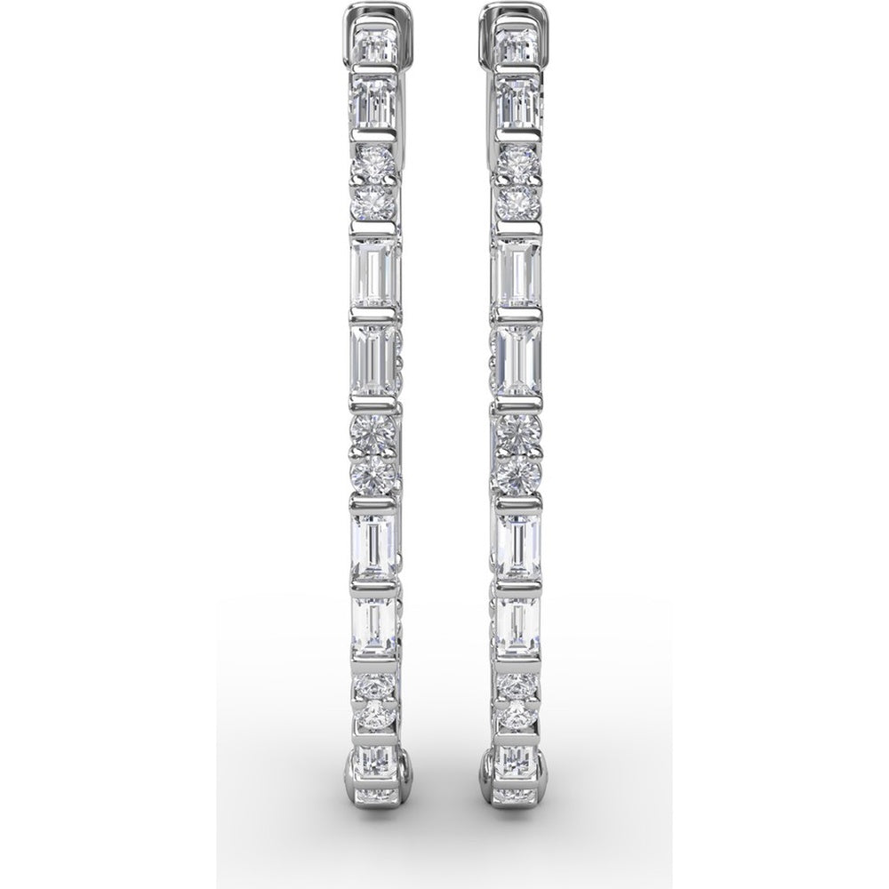 Alternating Emerald Cut and Round Diamond Hoop Earrings by Fana - 2.47 Carat Total Diamond Weight