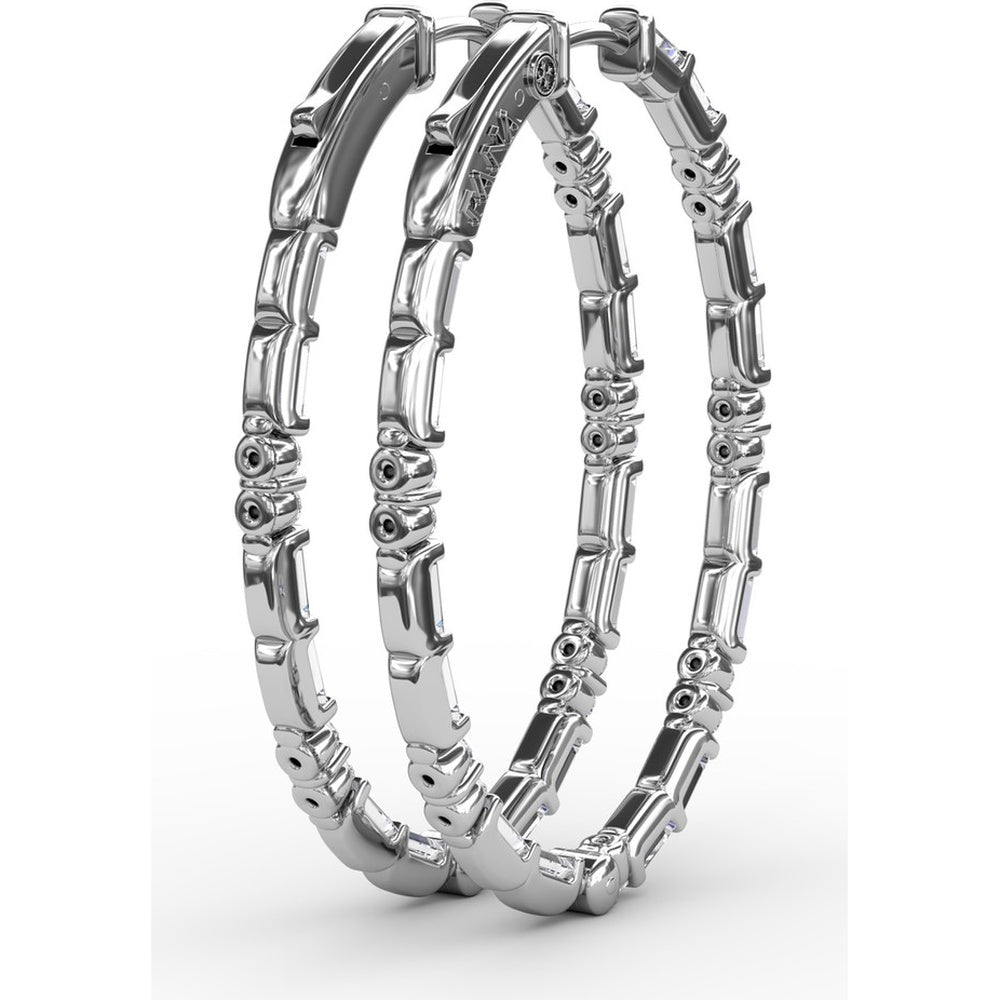 Alternating Emerald Cut and Round Diamond Hoop Earrings by Fana - 2.47 Carat Total Diamond Weight