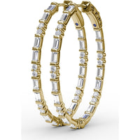 Alternating Emerald Cut and Round Diamond Hoop Earrings by Fana - 2.47 Carat Total Diamond Weight