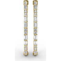 Alternating Emerald Cut and Round Diamond Hoop Earrings by Fana - 2.47 Carat Total Diamond Weight