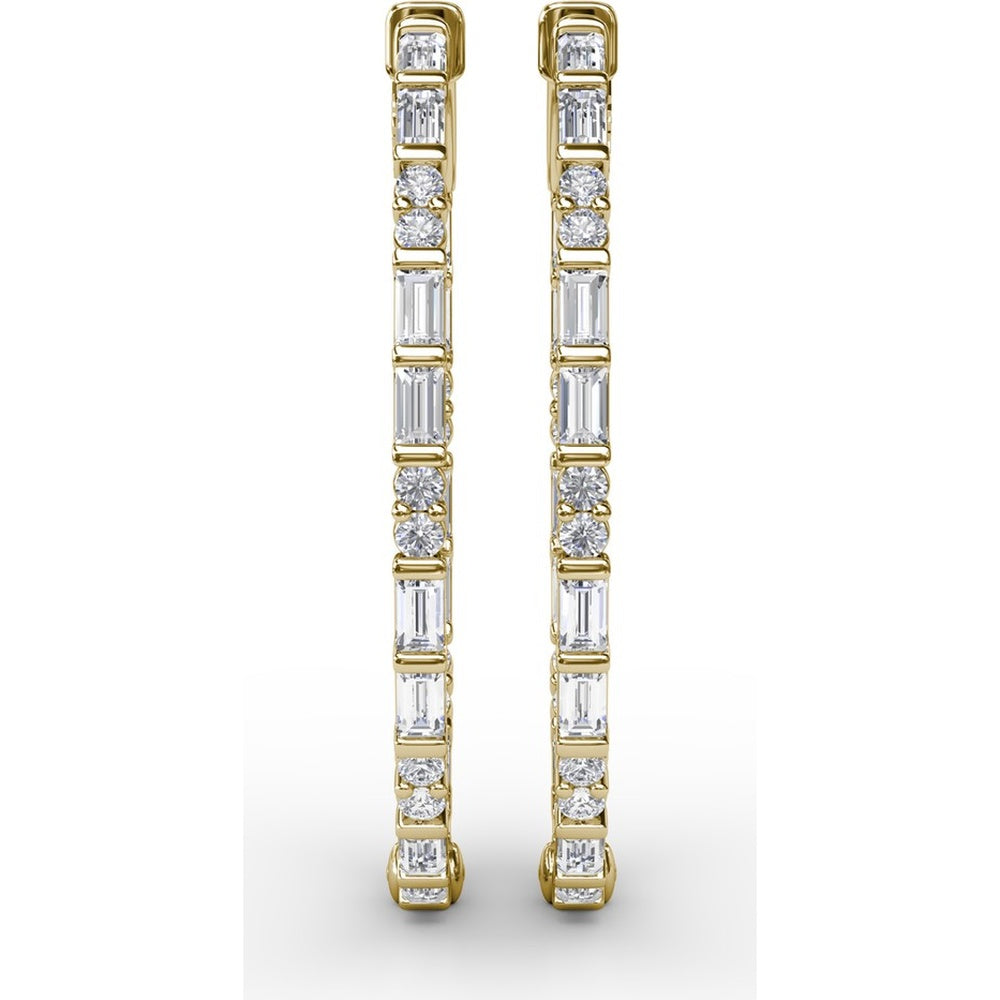 Alternating Emerald Cut and Round Diamond Hoop Earrings by Fana - 2.47 Carat Total Diamond Weight