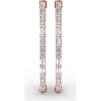 Alternating Emerald Cut and Round Diamond Hoop Earrings by Fana - 2.47 Carat Total Diamond Weight