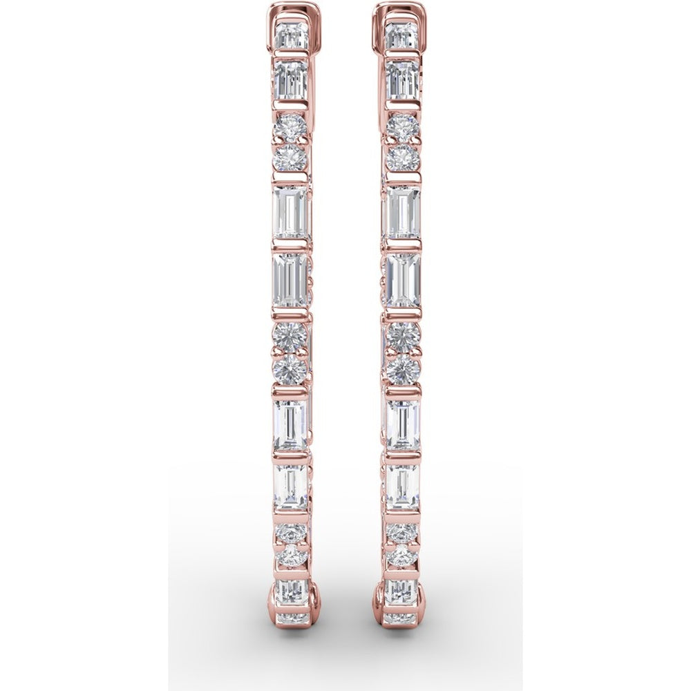 Alternating Emerald Cut and Round Diamond Hoop Earrings by Fana - 2.47 Carat Total Diamond Weight