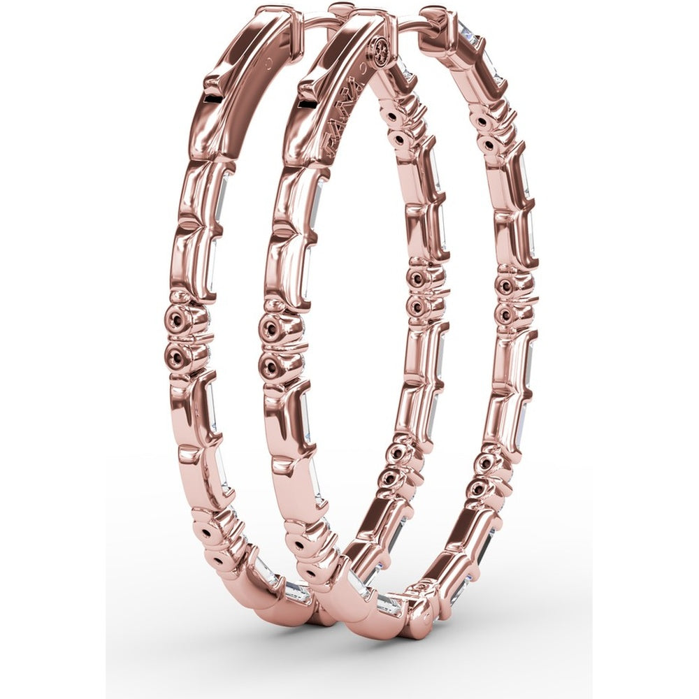 Alternating Emerald Cut and Round Diamond Hoop Earrings by Fana - 2.47 Carat Total Diamond Weight