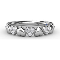 Alternating Heart Band with Pavé Set Round Diamonds by Fana - 0.23 Carat Total Diamond Weight