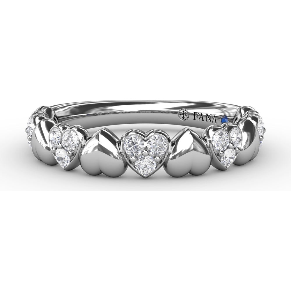Alternating Heart Band with Pavé Set Round Diamonds by Fana - 0.23 Carat Total Diamond Weight
