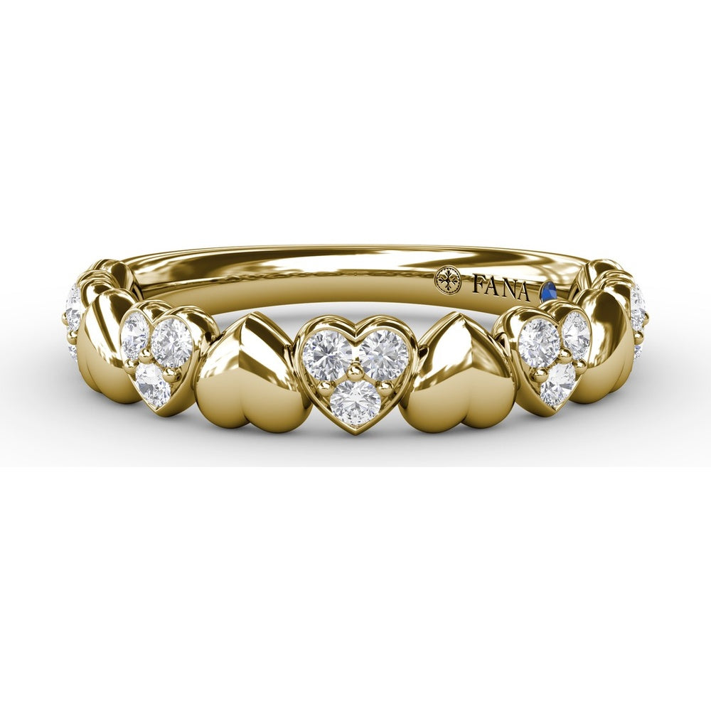 Alternating Heart Band with Pavé Set Round Diamonds by Fana - 0.23 Carat Total Diamond Weight