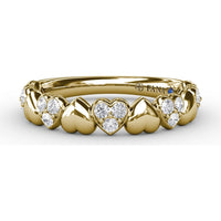 Alternating Heart Band with Pavé Set Round Diamonds by Fana - 0.23 Carat Total Diamond Weight