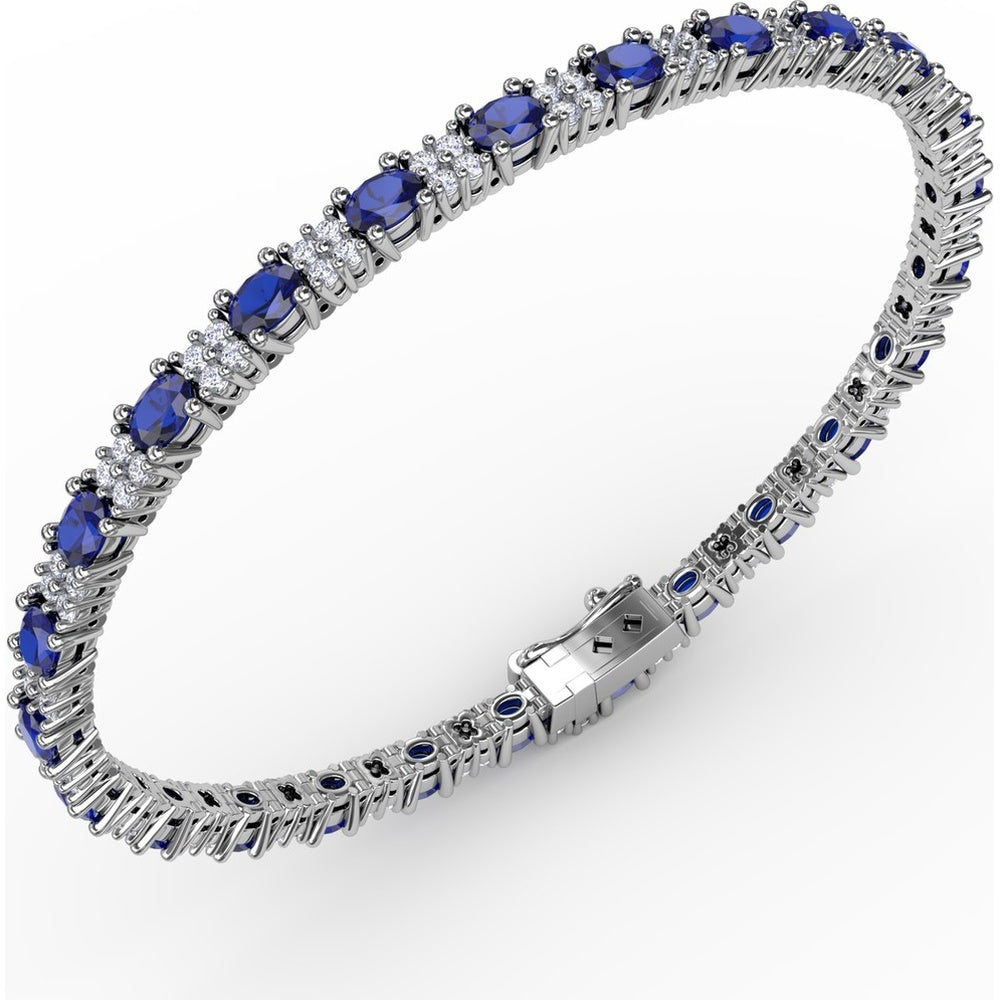 Alternating Oval Sapphire and Diamond Halo Bracelet by Fana - 7.75 Carat Total Gemstone Weight