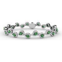 Alternating Pear Emerald and Diamond Halo Bracelet by Fana - 5.96 Carat Total Gemstone Weight