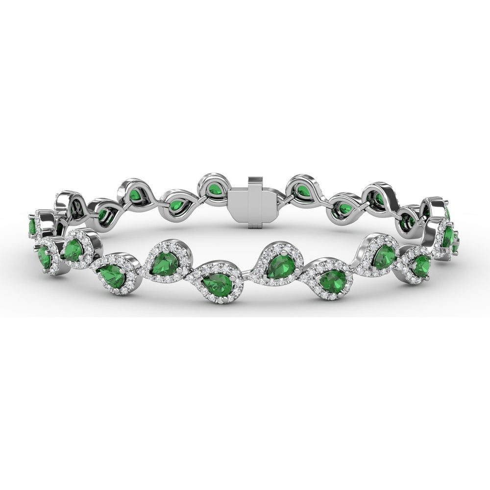 Alternating Pear Emerald and Diamond Halo Bracelet by Fana - 5.96 Carat Total Gemstone Weight