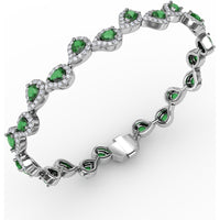 Alternating Pear Emerald and Diamond Halo Bracelet by Fana - 5.96 Carat Total Gemstone Weight
