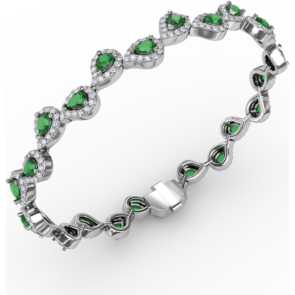 Alternating Pear Emerald and Diamond Halo Bracelet by Fana - 5.96 Carat Total Gemstone Weight